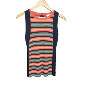 AKRIS Punto Womens Sleeveless Knit 100% Wool Bold Stripes Black Panels Top S/8